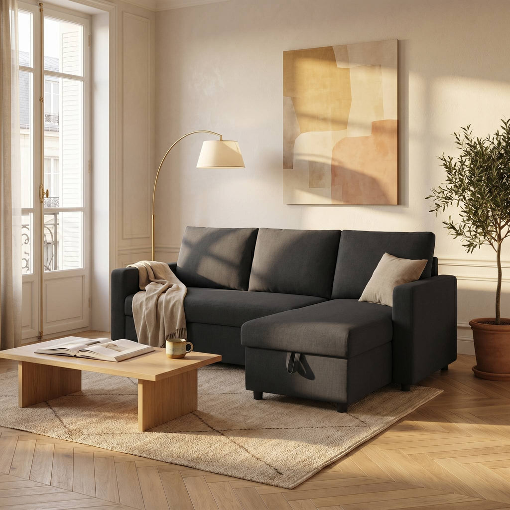 Canape d'angle convertible avec coffre de rangement | Maël