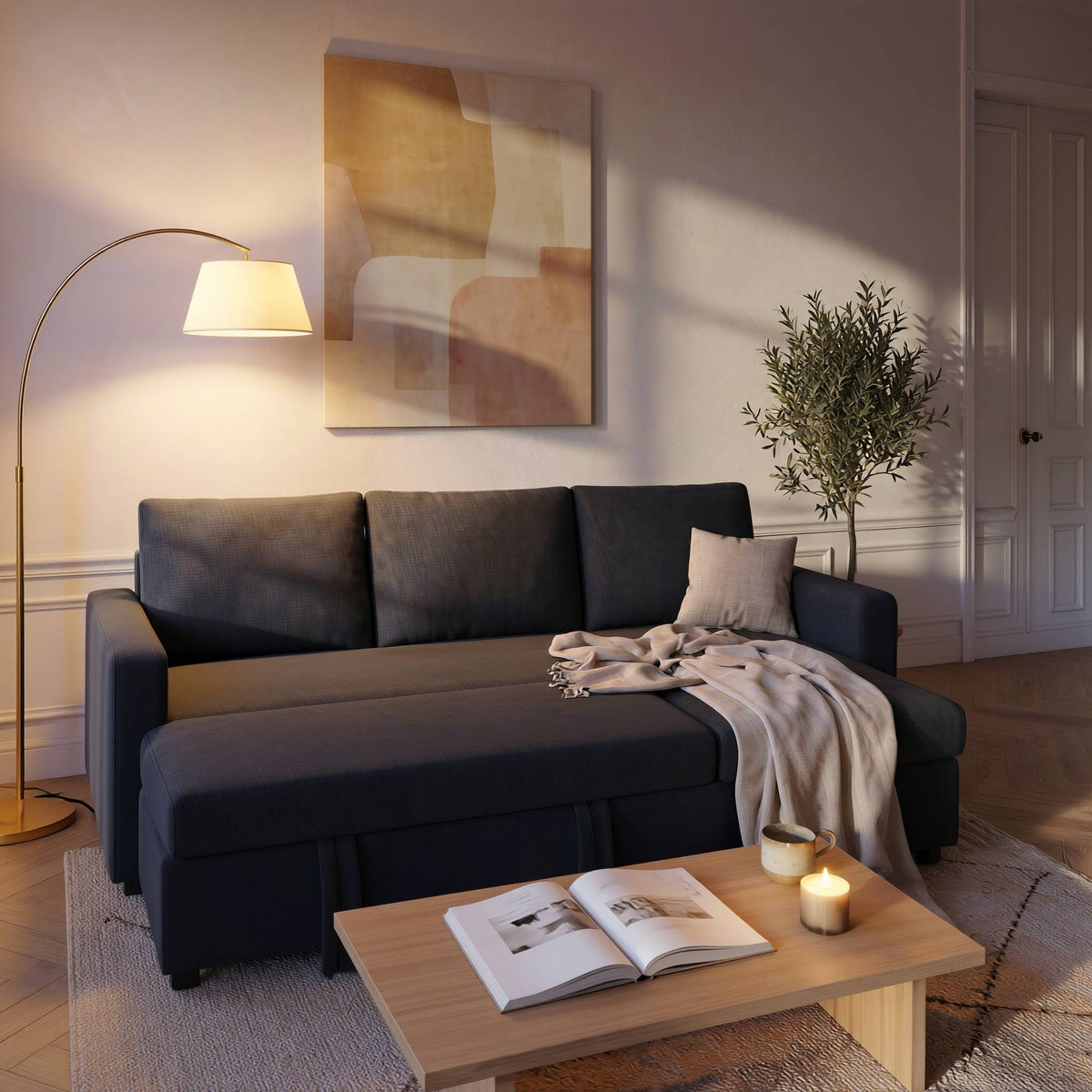 Canape d'angle convertible avec coffre de rangement | Maël
