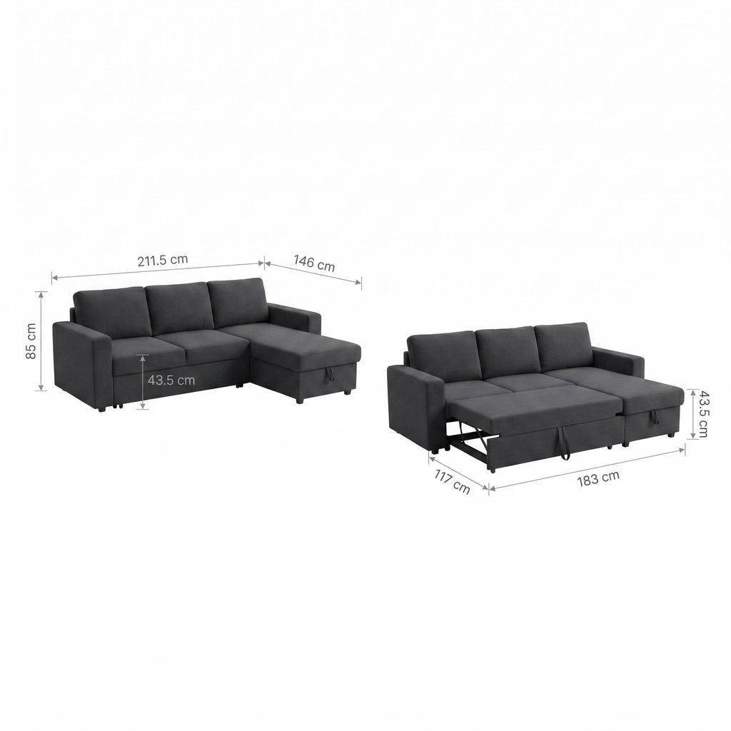 Canape d'angle convertible avec coffre de rangement | Maël