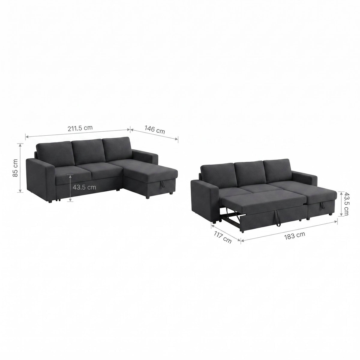 Canape d'angle convertible avec coffre de rangement | Maël