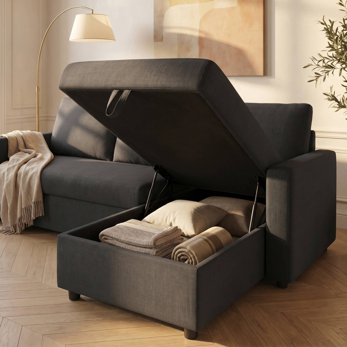 Canape d'angle convertible avec coffre de rangement | Maël